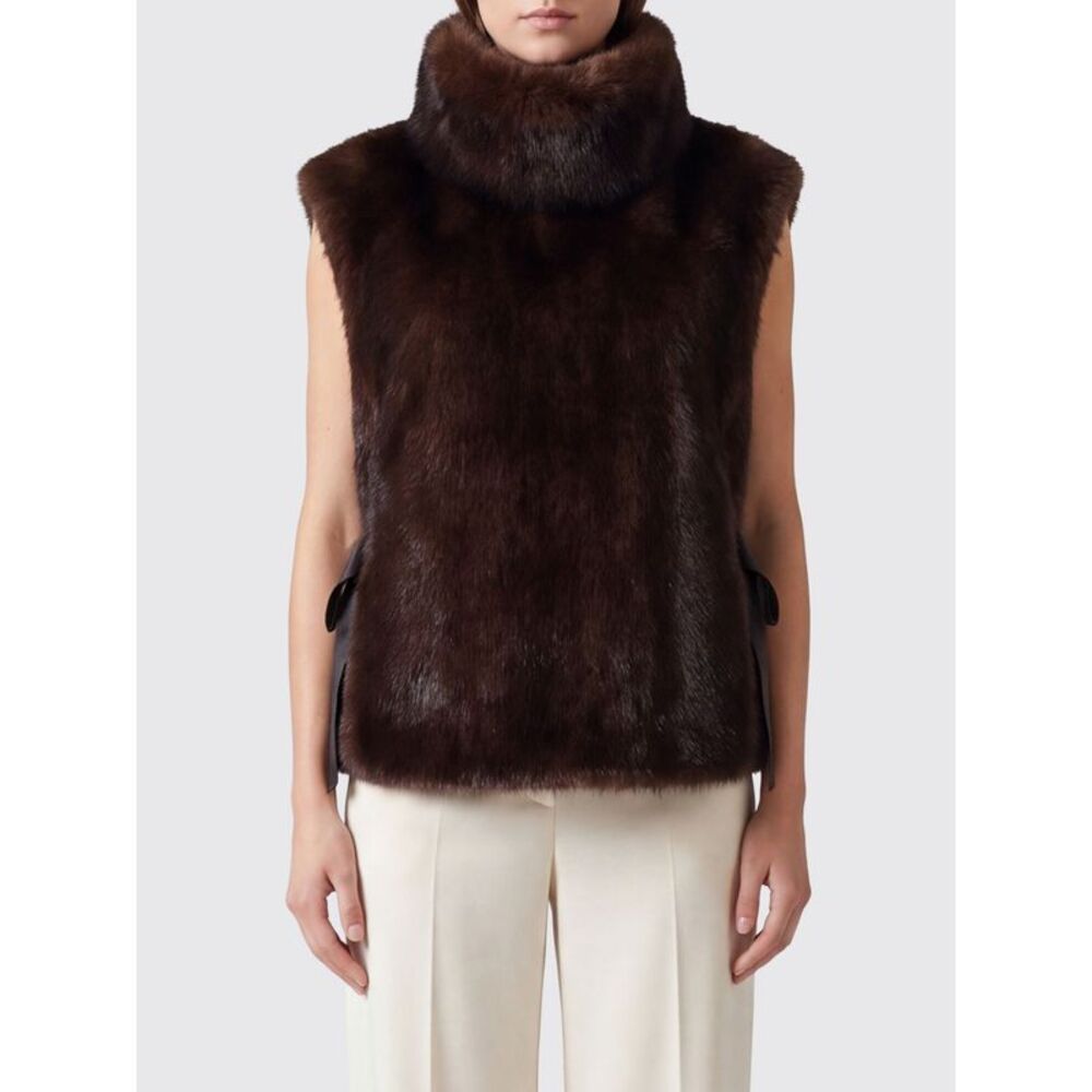 Liviana Conti Women Sleeveless Turtleneck Top Liviana Conti In Faux Fur With Bib